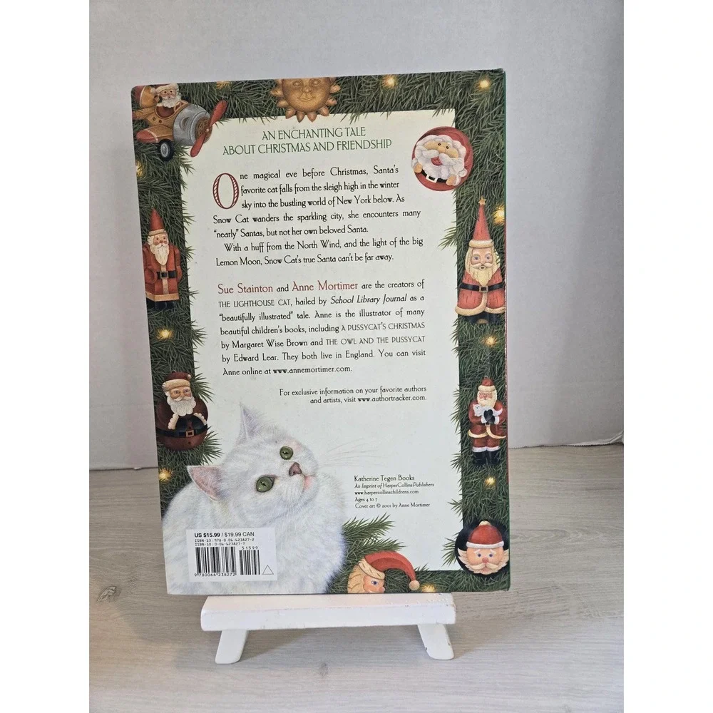 Vintage Santas Snow Cat hardcover paper white Persian cat NYC‎ Christmas Eve